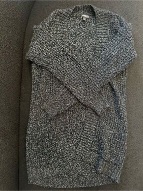 Express Black And White Marled Open Front Cardigan